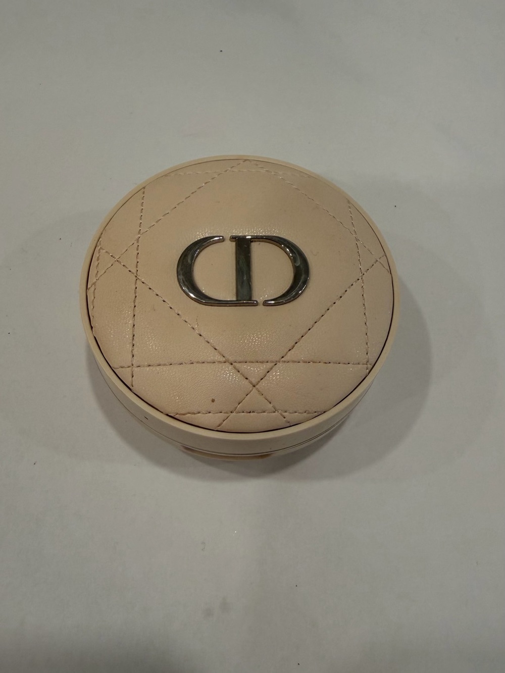 Dior Cream Quilted Round Jewelry Case with Silver CD Logo